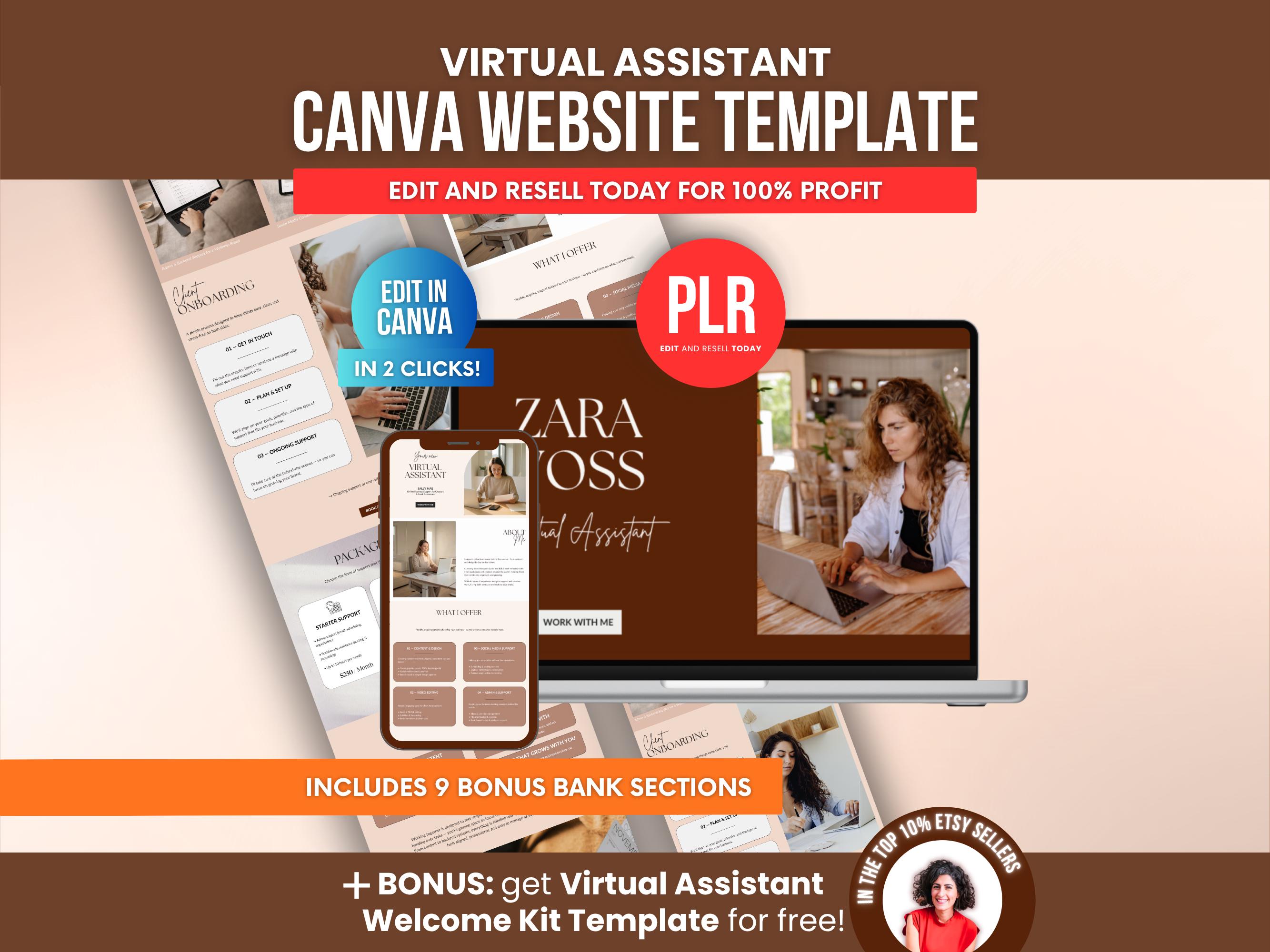 Virtual Assistant Canva Website Template PLR, Editable VA Website ...