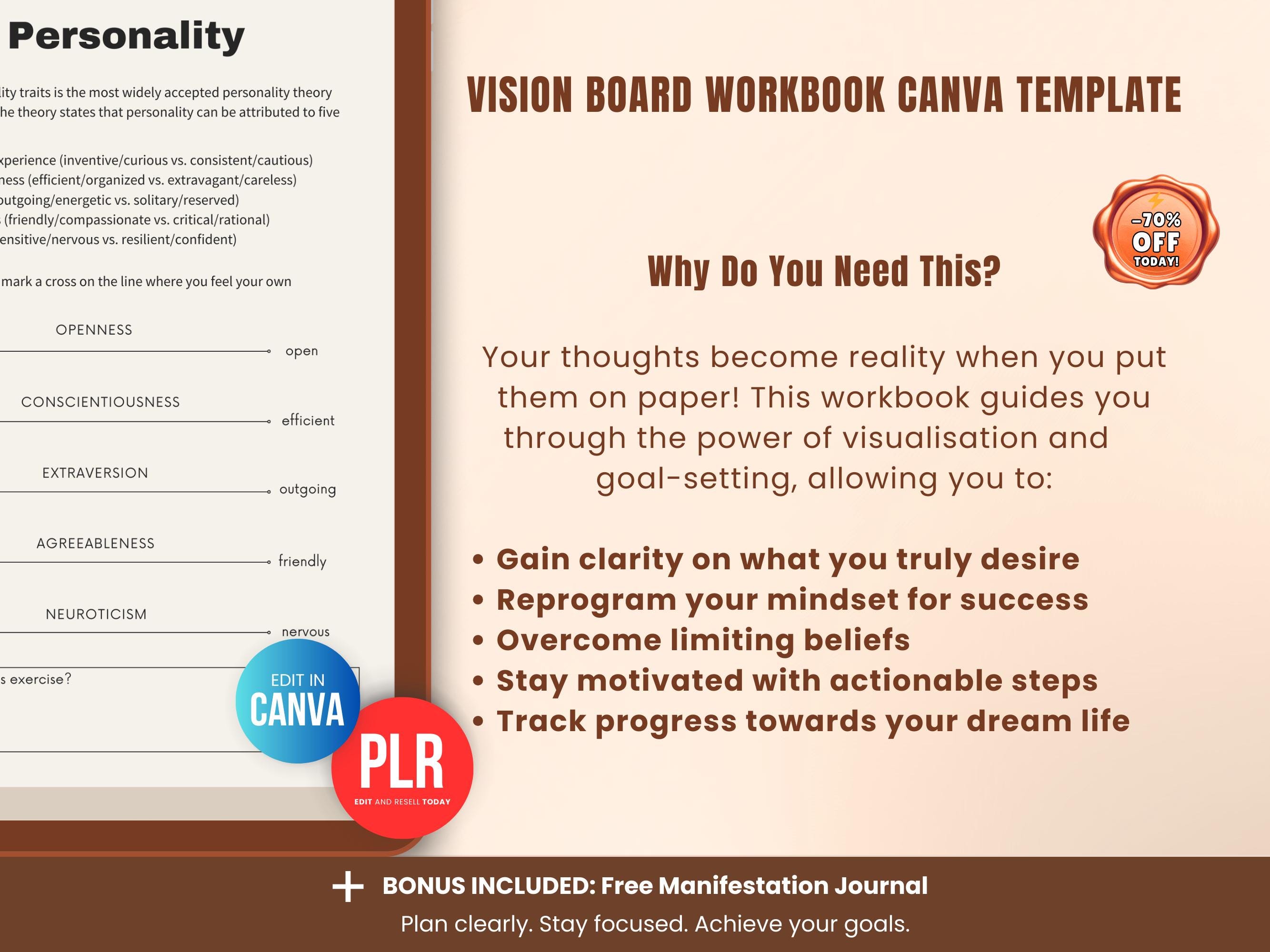2026 Editable Vision Board Planner PLR Canva Templates, Printable Goal ...