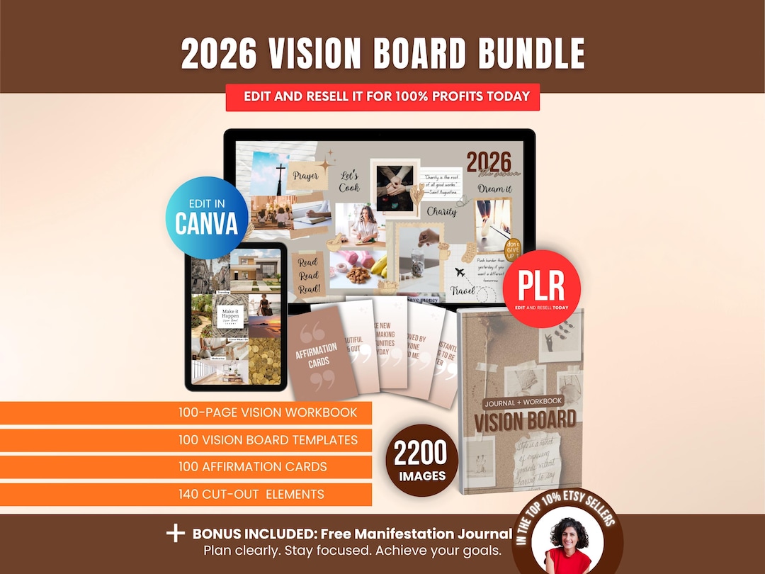 Vision Board Canva Templates Bundle PLR, 2026 Vision Board Kit Editable ...