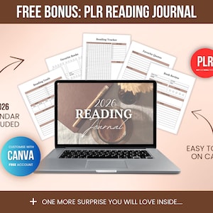 Bonus PLR Reading Journal Canva template included with Student Planner PLR bundle, editable printable reading tracker and academic planner add-on for digital product entrepreneurs and PLR business owners