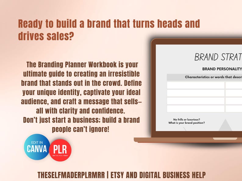 Personal branding workbook Canva template designed to help entrepreneurs create a powerful brand identity, define ideal audience and craft a message that drives sales, PLR MRR digital product