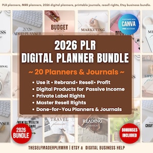 2026 Digital Planner Bundle with PLR, Editable Canva Templates, Done-For-You Digital Products Resell Rights Etsy Sellers, Planners & Journal