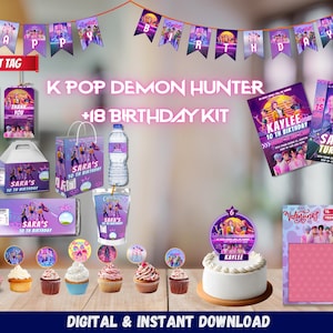 x18 Editable KPOP Demon Hunters Labels| Anime Birthday Bundle| Kpop Demon hunter Inspired Birthday Theme |Canva Template