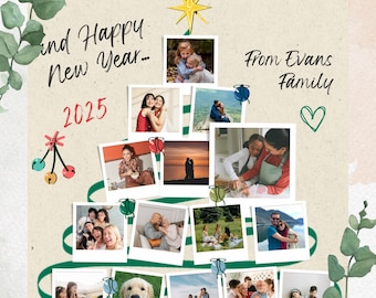 Modello di collage fotografico natalizio: foto regalo di famiglia (Canva modificabile, download immediato)