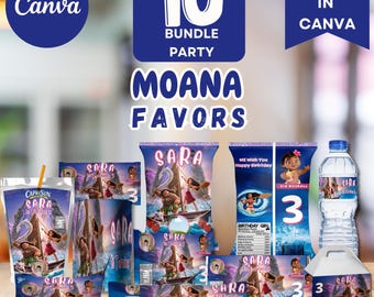 Moana Birthday Party Favor Bundle: 10 Editable Templates (Digital Download)
