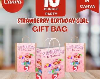 Strawberry Birthday Gift Bag Label: Editable Template (Digital Download)
