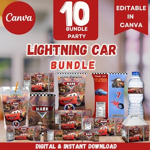 x10 Cars Birthday Birthday bundle/Disney Chip Bag , Water Bottle , RICE KRISPIES , Caprisun, Birhtday car ,Hershey ,Kitkat, Snicker,Pringles