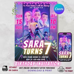 Kpop Demon Hunters Birthday Invitation, Editable K-pop Party Invite, BTS Themed Digital Card, Demon Hunter Birthday Party Decor for Fans