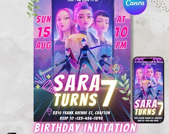KPop Demon Hunter Birthday Invitation | Editable Canva Template (Digital Download)