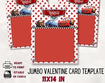 Lightning McQueen Valentine's Day Jumbo Card (Canva Editable, Print Ready)