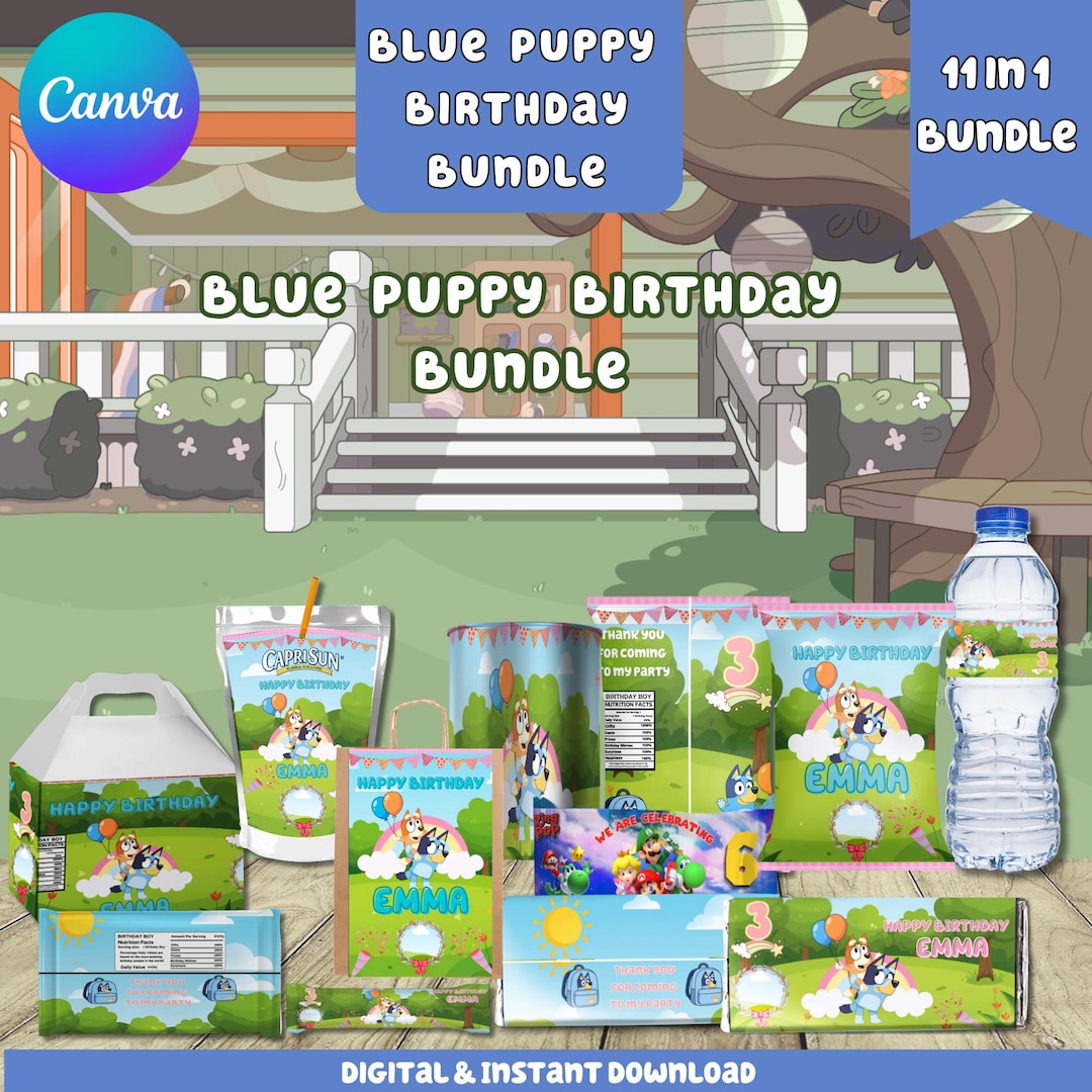 10+ Blue Puppy Birthday Bundle | Blue Dog Party Favors | Chip Bag Gift ...