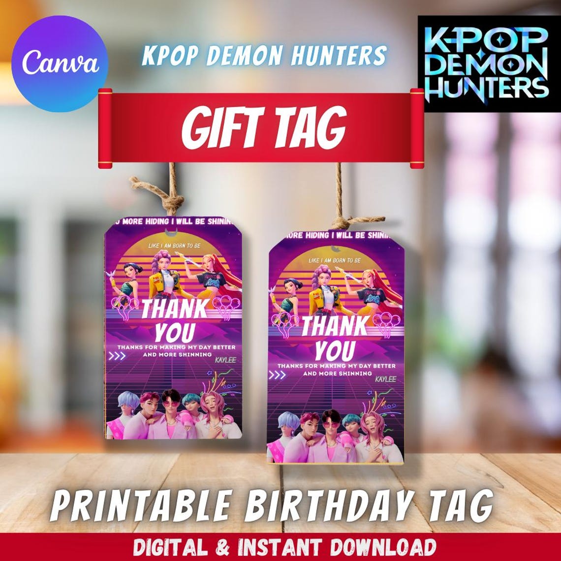Kpop Demon Hunter Thank You Tags, Kpop Party Favor Tag, Demon Hunter ...