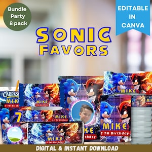 Megaverjaardagsbundel egel/zakje egelchips, waterflesetiket, RICE KRISPIES Caprisun, Sonic Hershey Bar, KITKAT, grinnik, Pringles