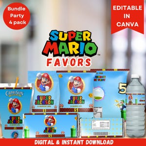 Pacchetto di compleanno Super Mario/Sacchetto di patatine Mario/Etichetta per bottiglia d'acqua Mario/Caprisun Mario/Bomboniere per feste Mario/Pacchetto di compleanno Mario Barretta Hershey