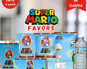 Super Mario Birthday bundle/Mario Chip Bag/Mario Water Bottle Label/Mario Caprisun/ Mario party favors/Mario Birthday Bundle Hershey Bar