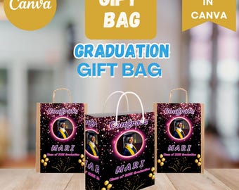 Editable Graduation Gift Bag Label | Printable Canva Template (Digital Download)