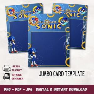 Cartões de dia dos namorados de ouriço, modelos de cartão de guloseimas, cartão Jumbo de dia dos namorados, presente de feriado, pronto para impressão, modelo Canva, Sonic, presente de aniversário