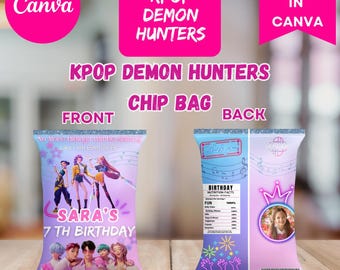 KPop Demon Hunters Chip Bag Template, Editable Snack Wrapper (Digital Download)