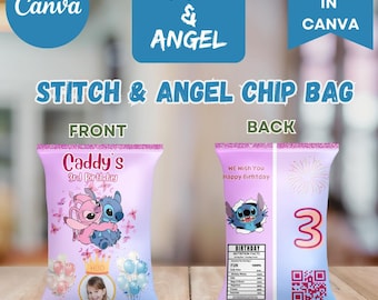 Stitch & Angel Chip Bag Template | Editable Canva Printable (Digital Download)