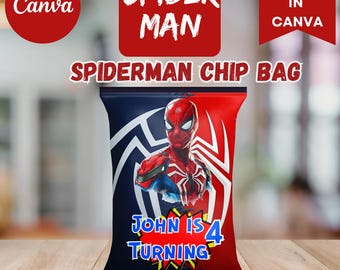 Spiderman Chip Bag Template | Personalized Party Favors (Digital Download)