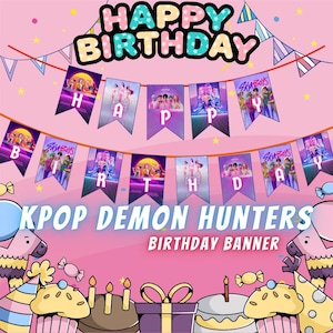 K-Pop Demon Hunter Birthday Banner | Printable Party Decoration | Instant Download | Kpop Birthday Bunting Flags | SAJABOY Inspired Decor