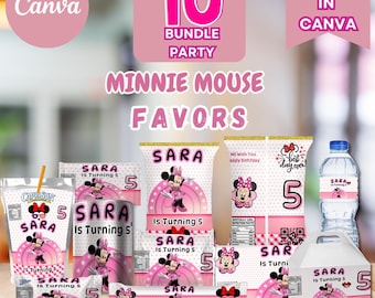 X10 items Minnie Mega Birthday bundle/Minnie Chip Bag, Water Label , RICE KRISPIES Caprisun, Hershey Bar, Kitkat, Edit Yourself (canva)