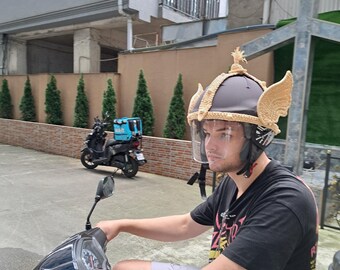 Winged helmet cover is elastic and fits over any motorcycle helmet