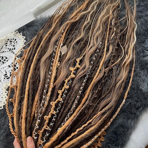 Brown dreadlocks boho mix 8 clips Ginger synthetic dreadlocks and textured braids set Brown beige dreadlocks extensions with loose curls