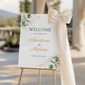 Editable Wedding Welcome Sign Template, Eucalyptus Greenery & Gold Decor, Modern Printable Poster for Wedding, Instant Download Canva Sign