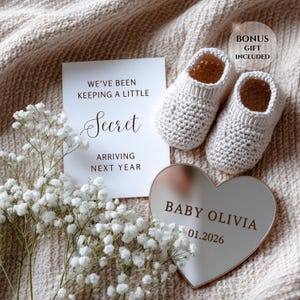 Heart Mirror Pregnancy Reveal, Digital Baby Announcement, Editable Canva Template, Elegant  Secret Pregnancy Card for Social Media Reveal