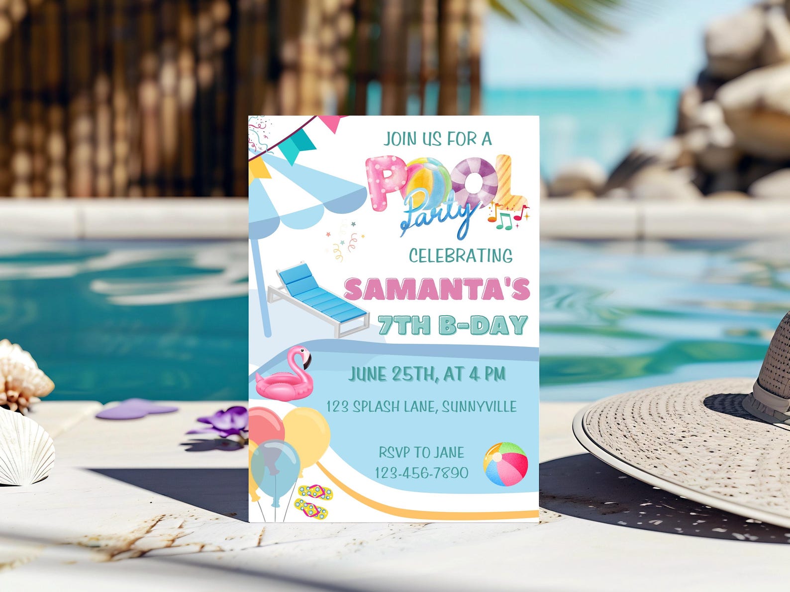 Pool Party Birthday Invitation, Editable Canva Template, Summer Kids ...