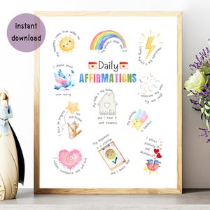Affirmations Poster Printable Wall Art, Positive Mindset Nursery Decor, Daily Affirmations for Kids and Adults, Playroom & Homeschool Art