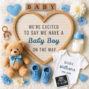Its a Boy Pregnancy Reveal, Digital Baby Announcement, Editable Canva Template, Blue Teddy Bear Gender Reveal, Birth Reveal for Social Media