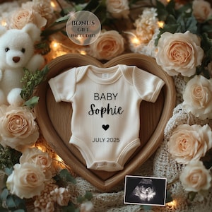 Bearbeitbare Babymitteilungsvorlage, Digitales Baby Girl Gender Reveal für Social Media, druckbares Andenken mit Ultraschall, Canva-Vorlage