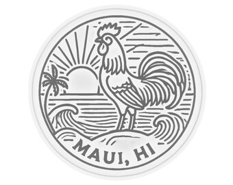 Maui, HI Rooster-klistermärke - Tropisk soluppgångsdesign | Väderbeständig vinyl för bärbara datorer, vattenflaskor och mer
