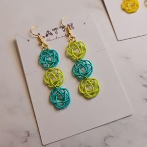 Handmade Mizuhiki Spring Flower Earrings - Blue & Green