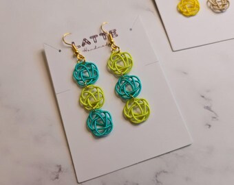 Handmade Mizuhiki Spring Flower Earrings - Blue & Green