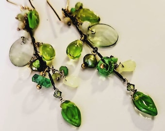 Green Cascade Vintage Vine Earrings