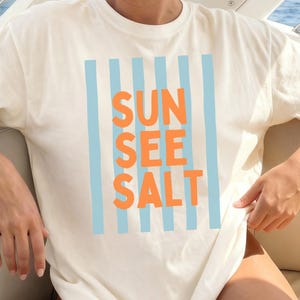 Sun Sea Salt Summer T Shirt Beach Lover Tee Coastal Vibes Shirt Minimalist Summer Outfit Vacation Shirt Gift For Her Seashell Ocean Shirt White