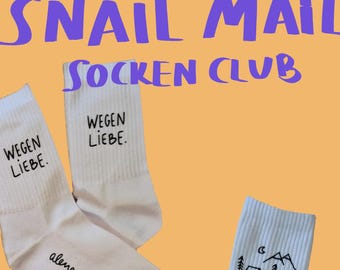 Snailmail Socken Club FRÜHLING - handbedruckte Socken, A5 Fineart Print, Postkarte, Sticker - Siebdruckkunst