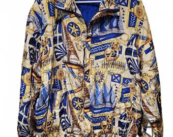 FUDA International Seide Bomber Jacke Damen XL Nautische Grafik Vintage 90er Jahre