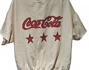 Vintage 90’s Unisex Coca-Cola White Short Sleeve Sweatshirt In Size Large
