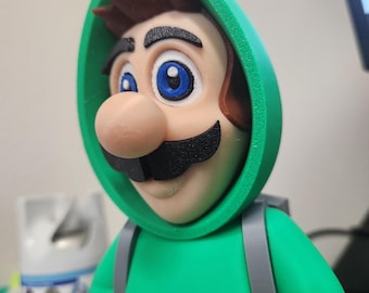 3d printed Luigi with hoodie and back pack