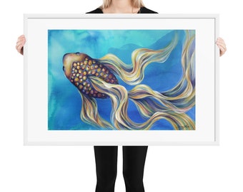 Framed abstract fish art, meditative fish art, spiritual art, underwater art, ethereal art, ocean art, calming art, fluid fish art