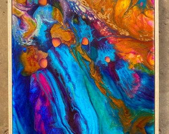 Effervescence Original Painting 9x12 Acrylic on Canvas | Feminine Abstract Art | Blue Gold Magenta Wall Art | Empowering Gift | Darcy Lee