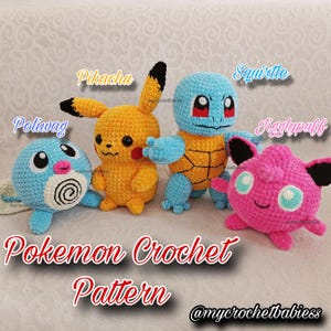 Pokemon-set gehaakt handgemaakt amigurumi-patroon in het Engels / Squirtle Poliwag Pikachu Jigglypuff / haakmodel / Patron ganchillo