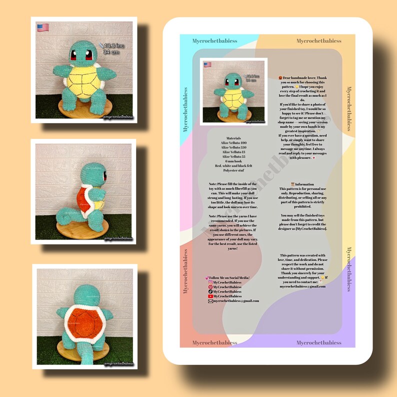 Sploot Pattern Piplup Squirtle Poliwag Crochet Pattern Bundle Set PDF / Pokemon Plush ...