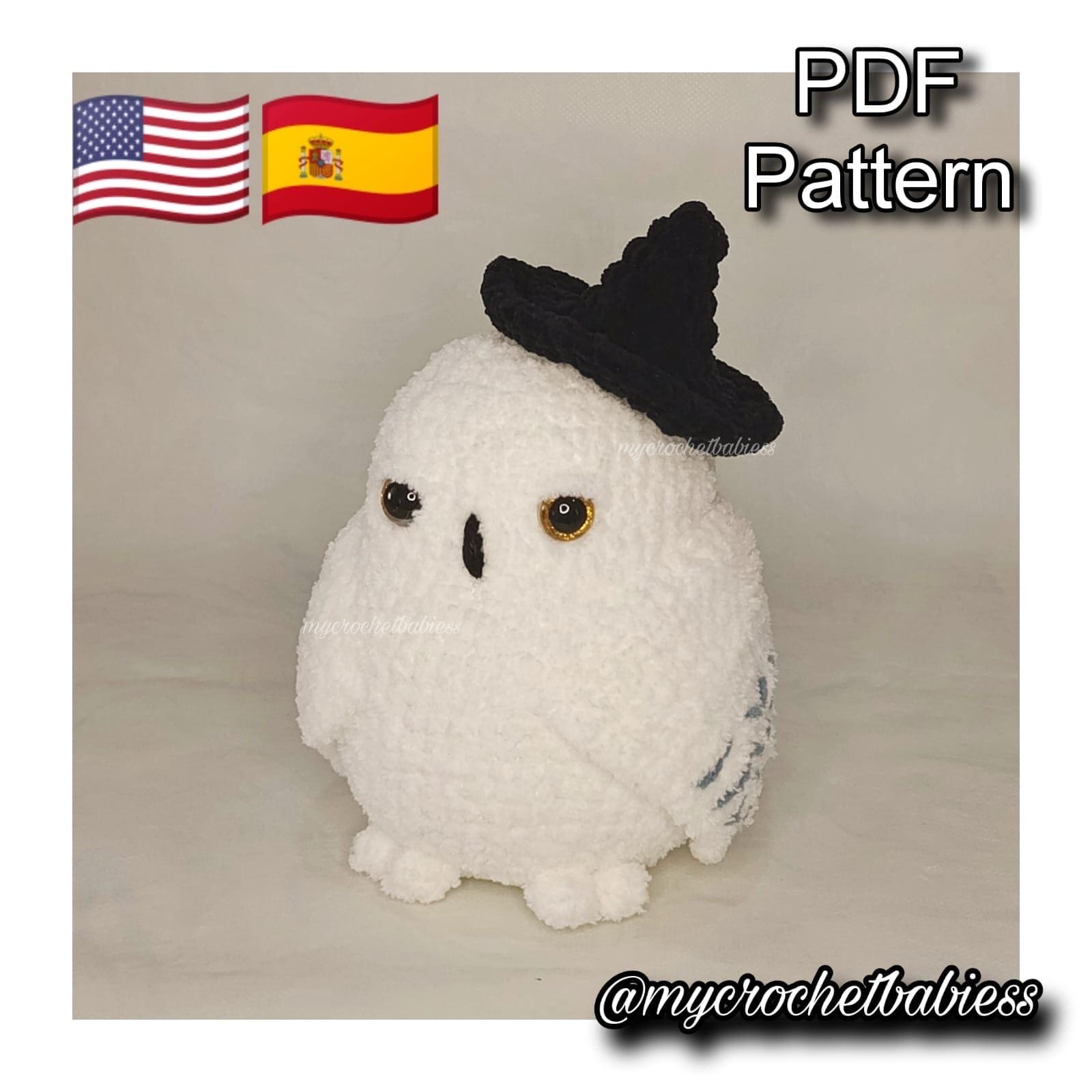 Crochet White Owl with Witch Hat Pattern: Amigurumi Owl (PDF)