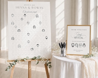 Wedding Guest Book with Faces Drawing, Guestbook Draw Your Face, Unique Guestbook Alternative, Interactive Doodle Your Face Sign, S14