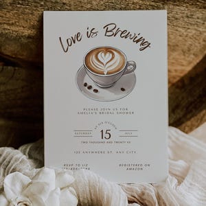 Love is Brewing Bridal Shower Invitation, Coffee Theme Invite Template, Coffee Lover Editable Invite, Printable Bridal Brunch Card, LIB01